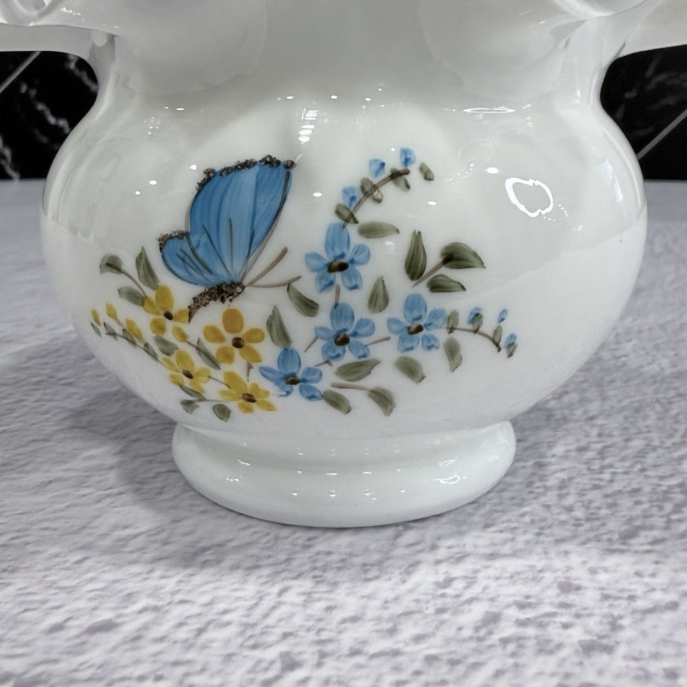 Fenton Silver Crest Vase 4" Hand Painted Blue Yellow Butterflies Signed VTG‎ - Picture 11 of 12
